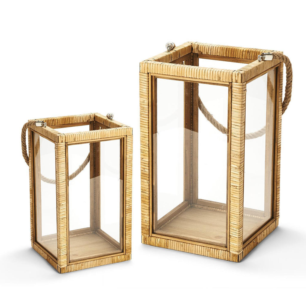 Two's Company S/2 Decorative Rattan Lanterns W/ Rope Handle