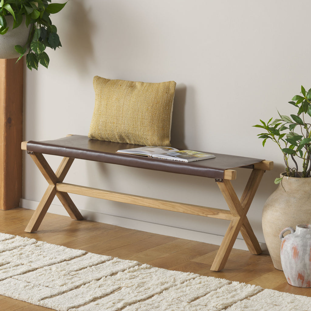 Elron Bench | Safavieh - BCH1201 - Cognac / Natural