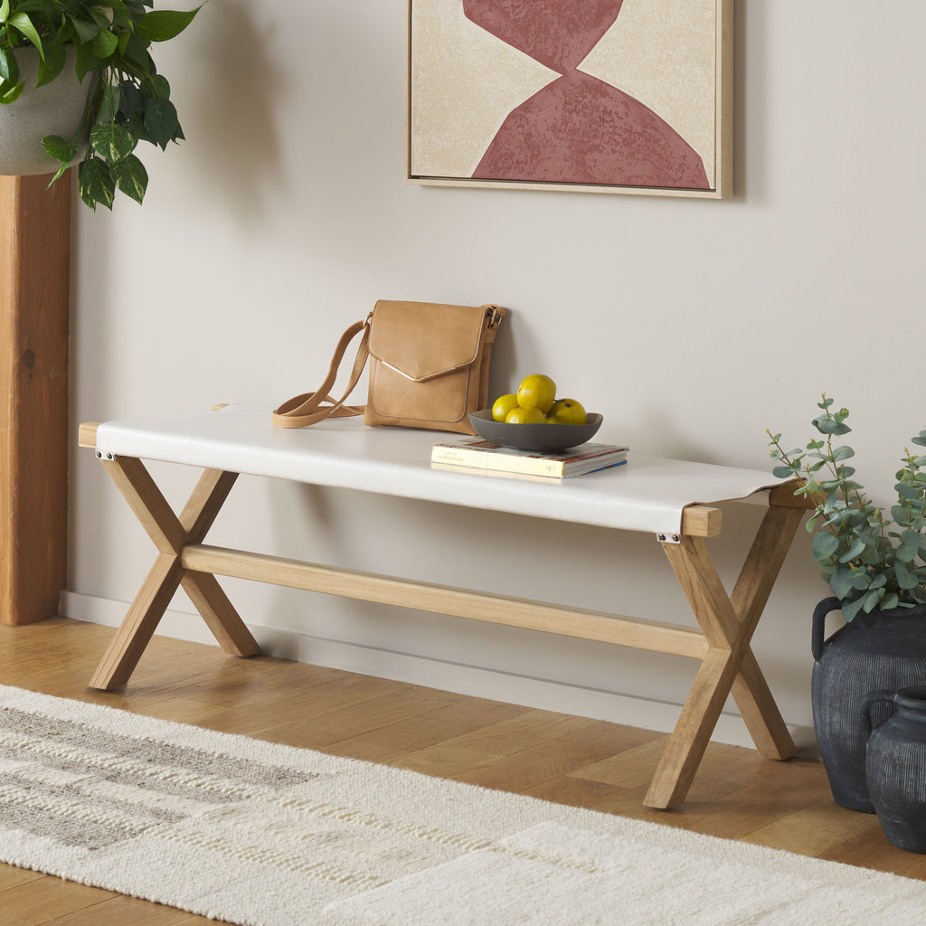 Elron Bench | Safavieh - BCH1201 - White / Natural