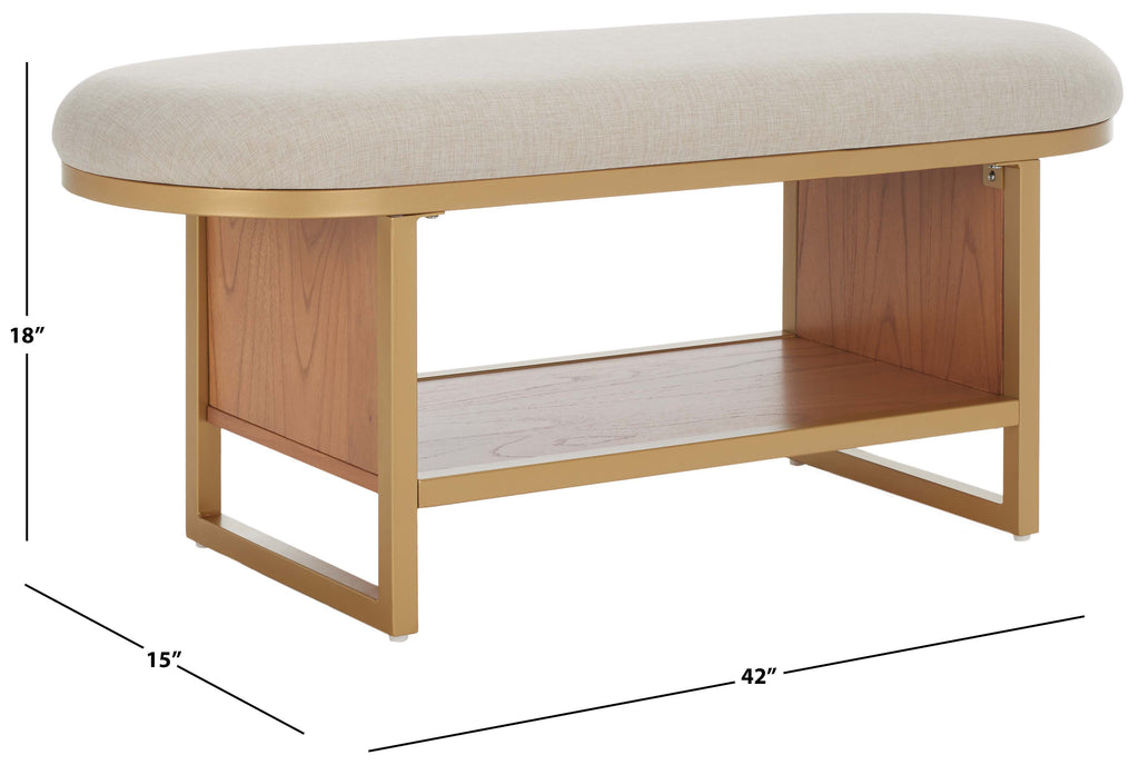 Safavieh Iona Open Shelf Bench W/Cushion - Cream / Walnut