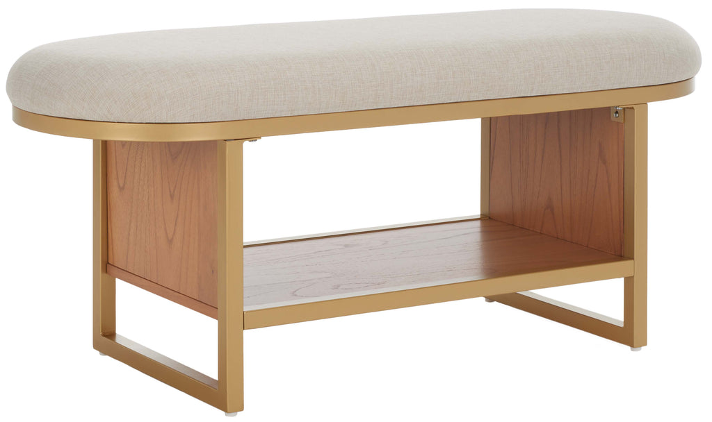 Safavieh Iona Open Shelf Bench W/Cushion - Cream / Walnut