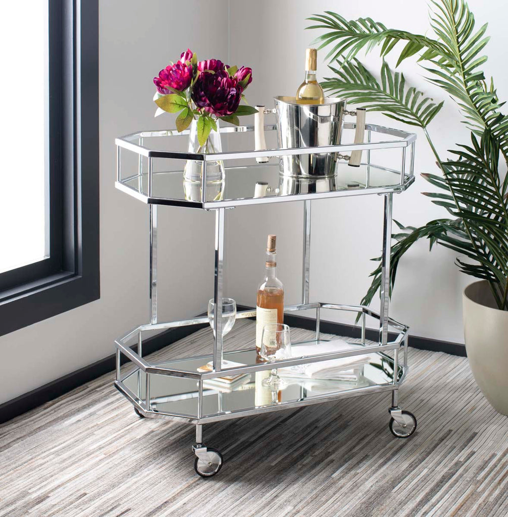 Safavieh Silva 2 Tier Octagon Bar Cart - Silver/Mirror