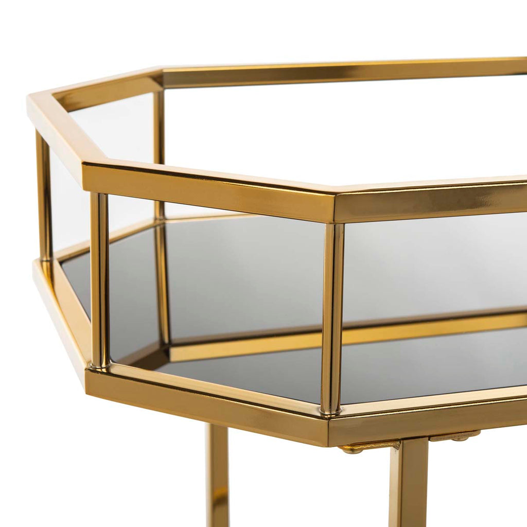 Safavieh Silva 2 Tier Octagon Bar Cart - Brass/Black Glass