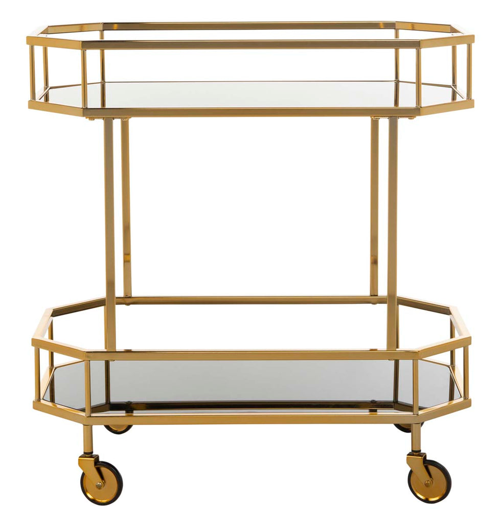 Safavieh Silva 2 Tier Octagon Bar Cart - Brass/Black Glass