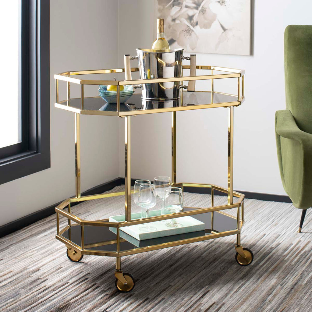 Safavieh Silva 2 Tier Octagon Bar Cart - Brass/Black Glass