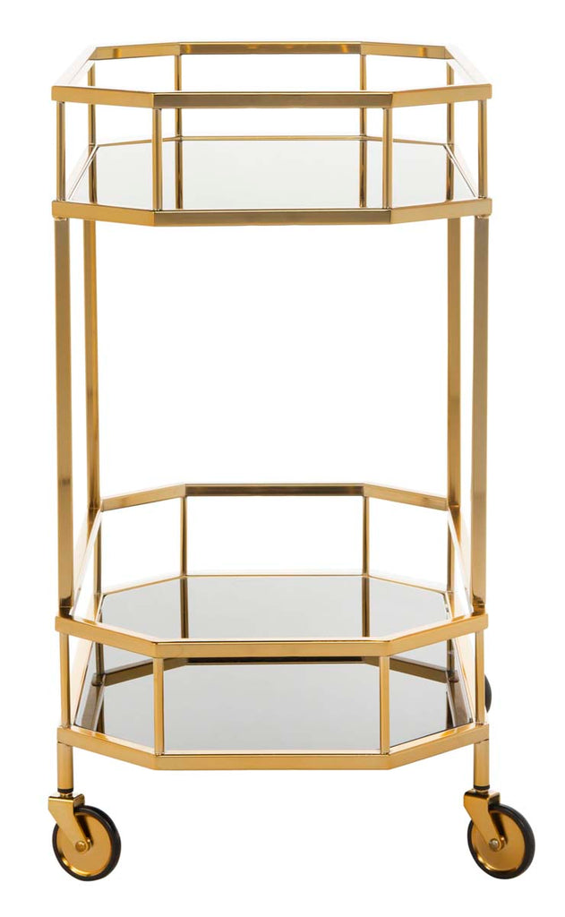 Safavieh Silva 2 Tier Octagon Bar Cart - Brass/Black Glass