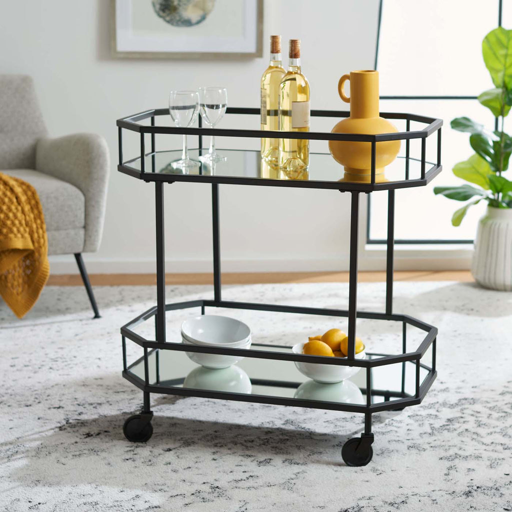 Safavieh Silva 2 Tier Octagon Bar Cart - Matte / Black