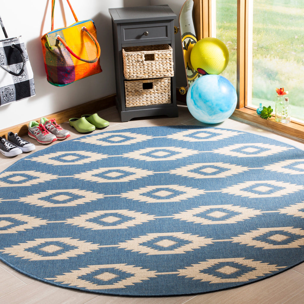 Contemporary Round Area Rug, BHS171N, 200 X 200 cm in Cream / Blue