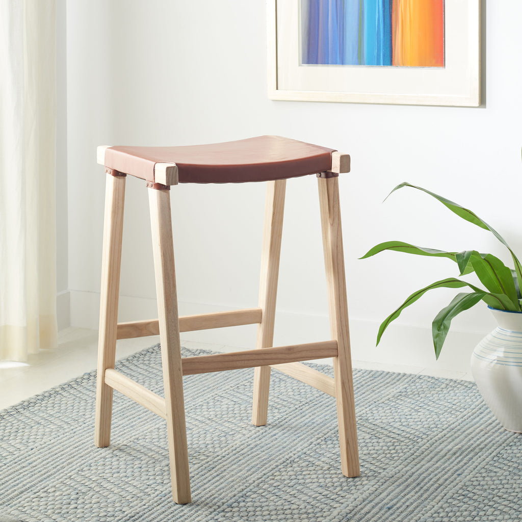 Aariz Rectangle Barstool | Safavieh - BST1010 - Cognac / Natural