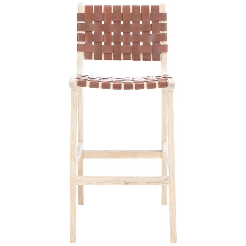 Adah Leather Bar Stool | Safavieh - BST1014 - Cognac / Nautral