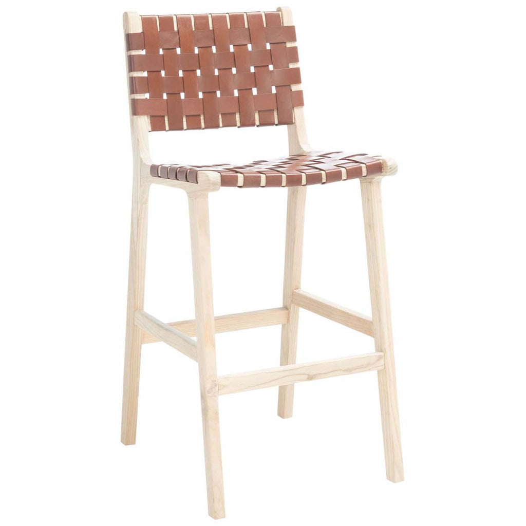 Adah Leather Bar Stool | Safavieh - BST1014 - Cognac / Nautral