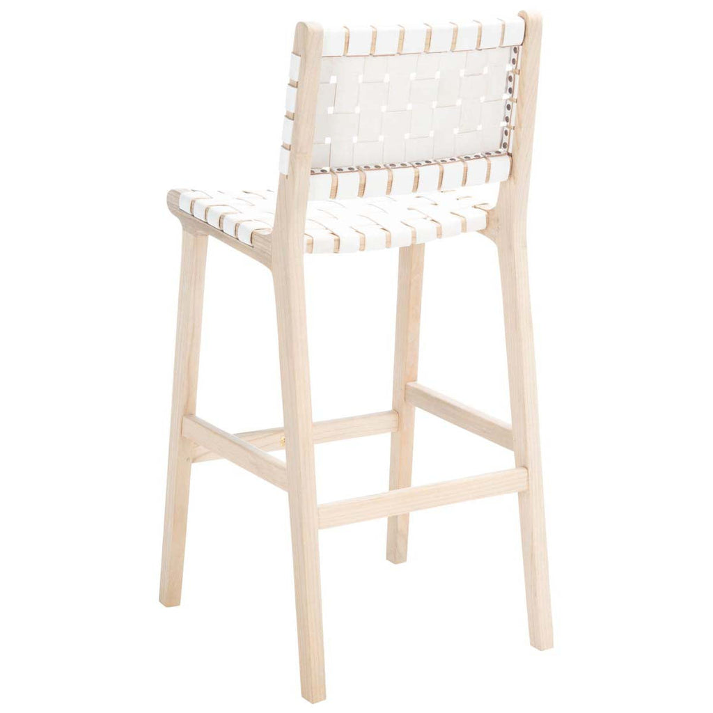 Adah Leather Bar Stool | Safavieh - BST1014 - White / Natural