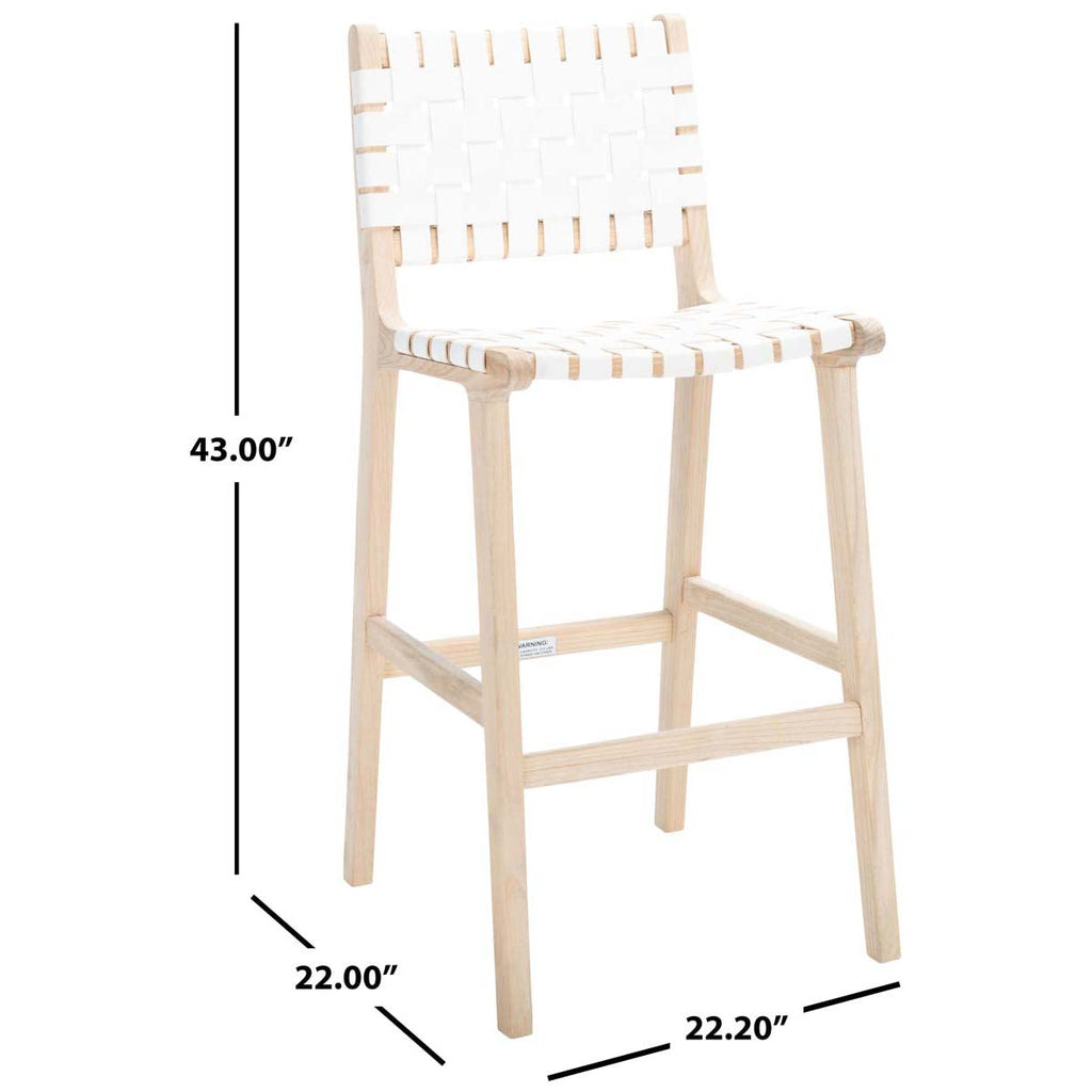 Adah Leather Bar Stool | Safavieh - BST1014 - White / Natural