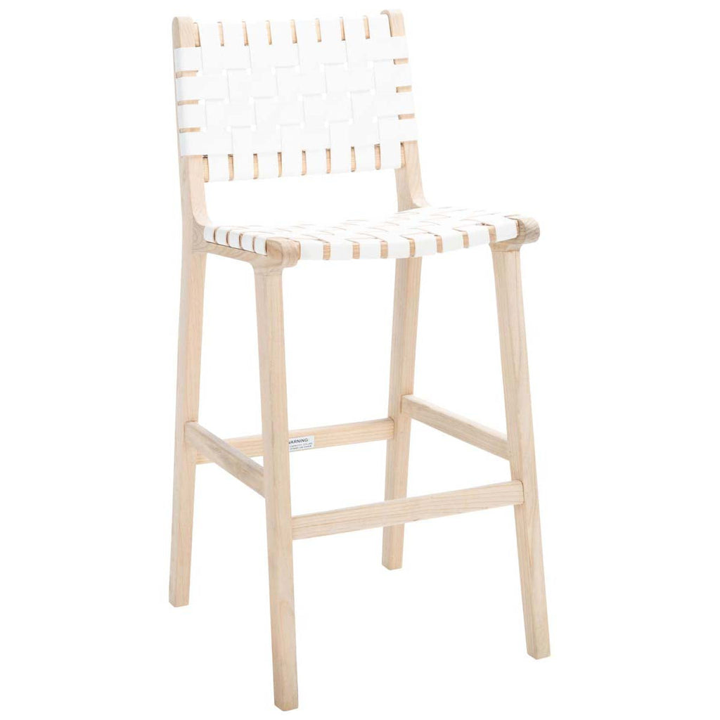 Adah Leather Bar Stool | Safavieh - BST1014 - White / Natural