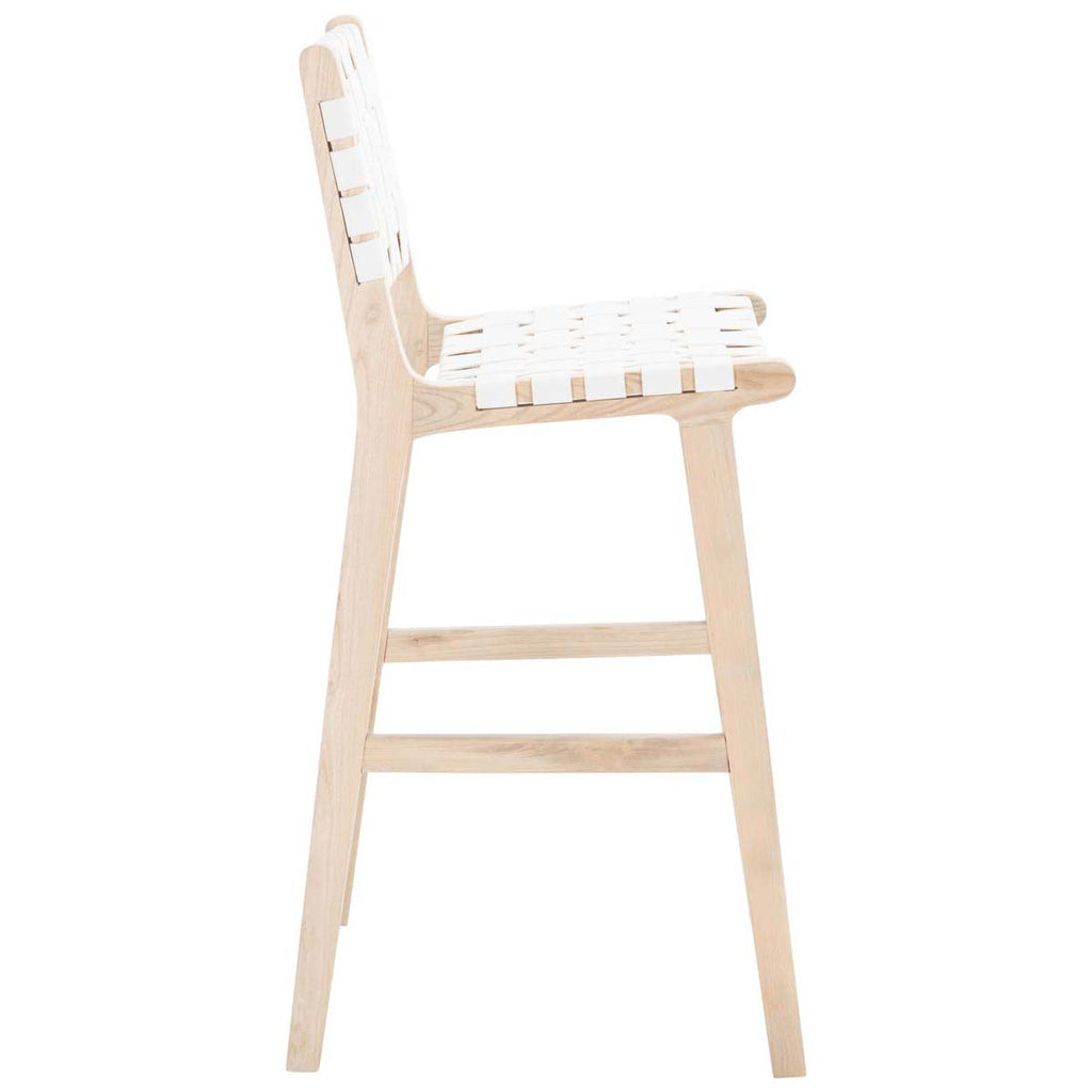 Adah Leather Bar Stool | Safavieh - BST1014 - White / Natural