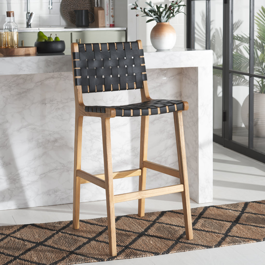 adah-leather-bar-stool-safavieh-bst1014-Black / Natural