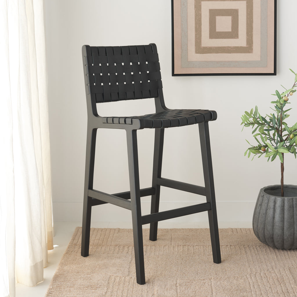 adah-leather-bar-stool-safavieh-bst1014-Black / Black