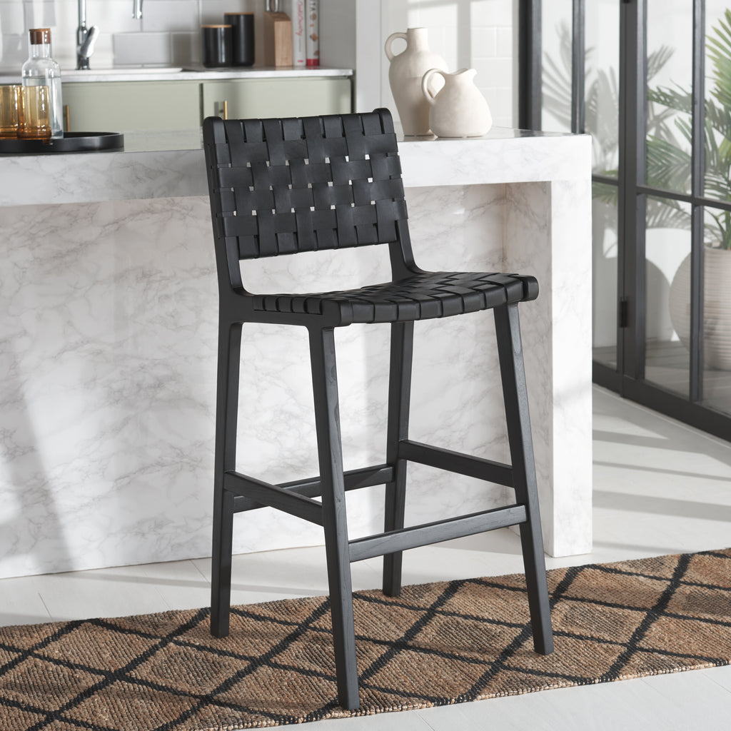 adah-leather-bar-stool-safavieh-bst1014-Black / Black