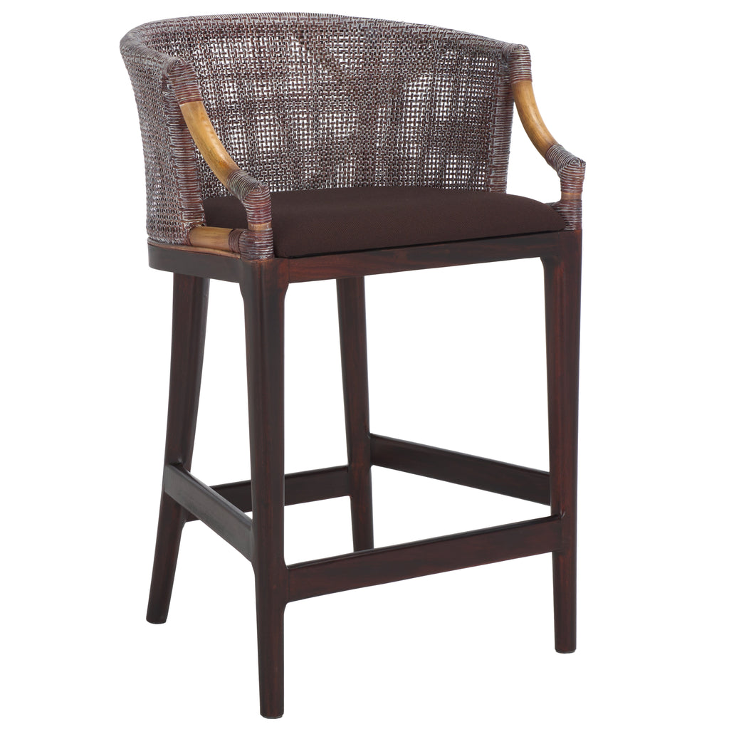 Brando Counter Stool | Safavieh - BST4000 - Brown White Wash Weave / Brown / Dark Brown Cushion