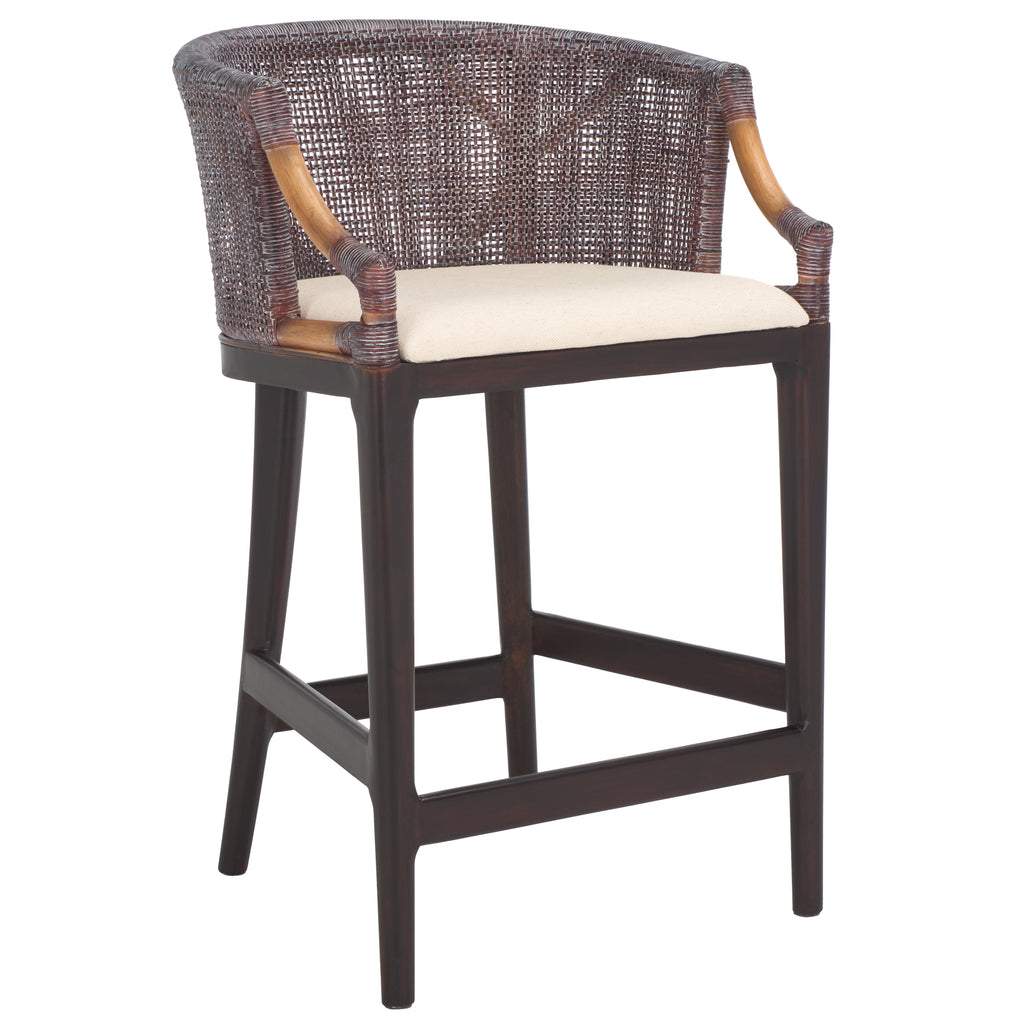 Brando Counter Stool | Safavieh - BST4000 - Brown White Wash Weave / Brown / Holy White Cushion