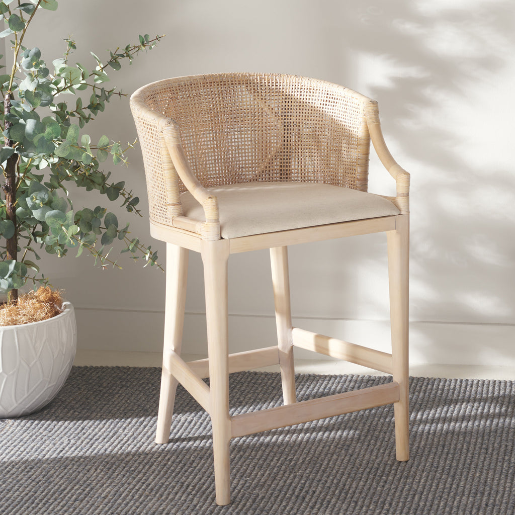 Brando Counter Stool | Safavieh - BST4000 - Natural White Wash Weave / White Wash / Holy White Cushion