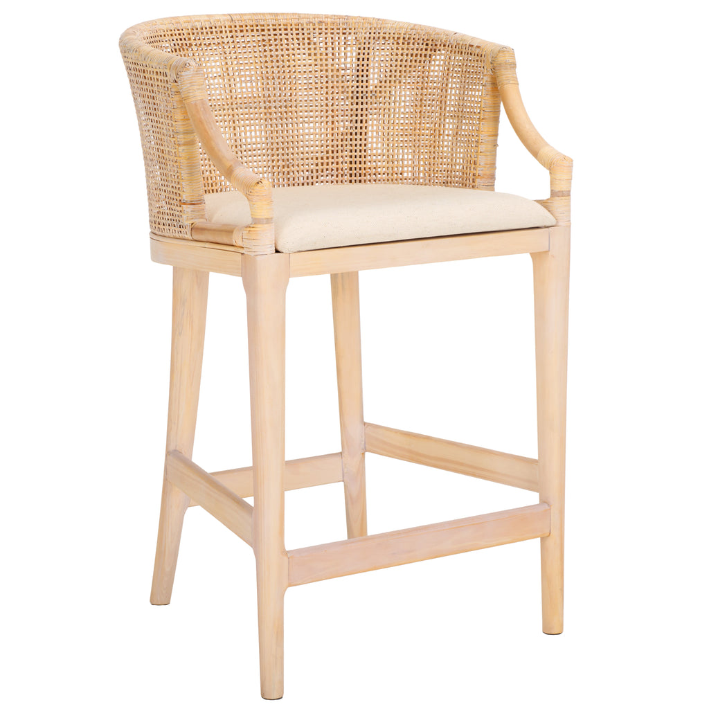 Brando Counter Stool | Safavieh - BST4000 - Natural White Wash Weave / White Wash / Holy White Cushion