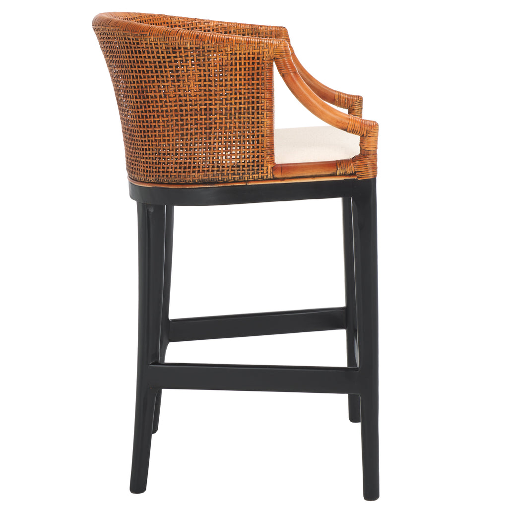 Brando Counter Stool | Safavieh - BST4000 - Brown Weave / Black / Holy White Cushion