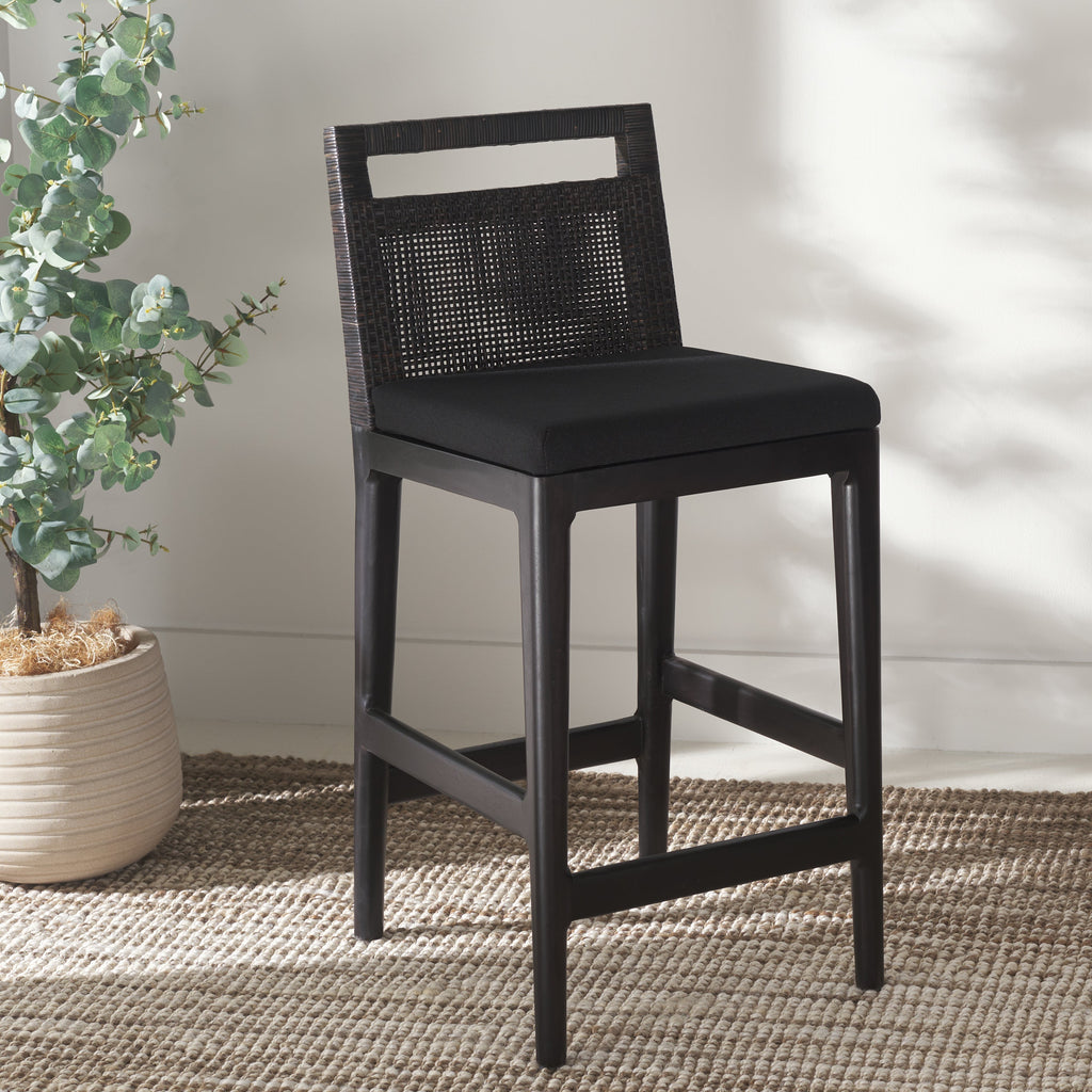 Darin Counter Stool | Safavieh - BST4001 - Brown / Black Cushion