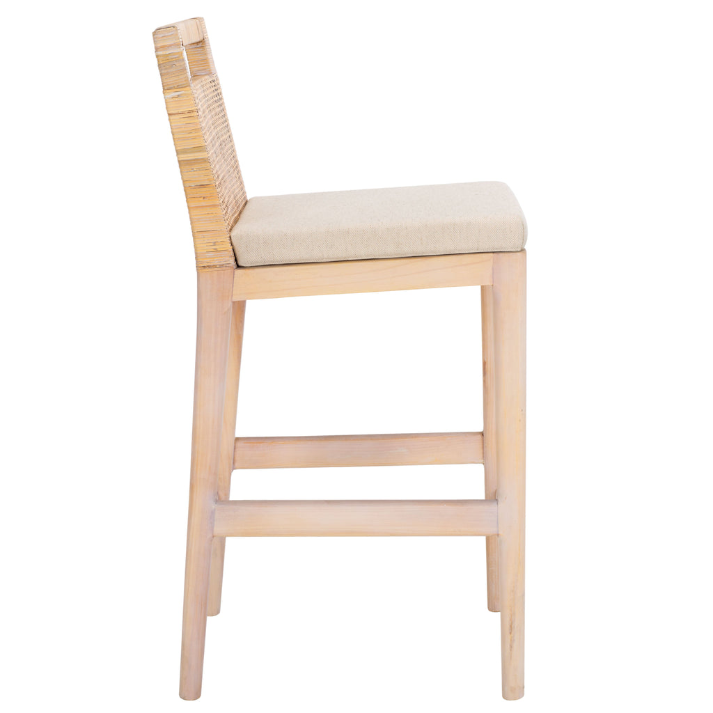 Darin Counter Stool | Safavieh - BST4001 - Natural White Wash Weave / White Wash / Holy White Cushion