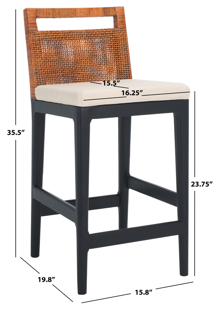 Darin Counter Stool | Safavieh - BST4001 - Brown Weaving / Black / White Cushion