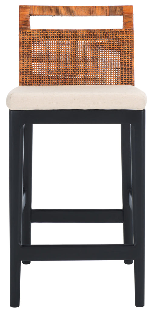 Darin Counter Stool | Safavieh - BST4001 - Brown Weaving / Black / White Cushion