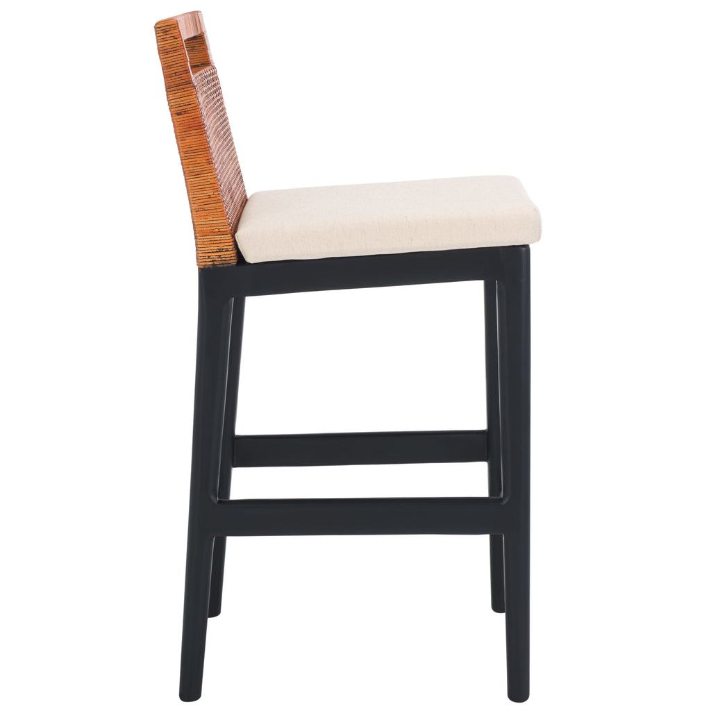 Darin Counter Stool | Safavieh - BST4001 - Brown Weaving / Black / White Cushion