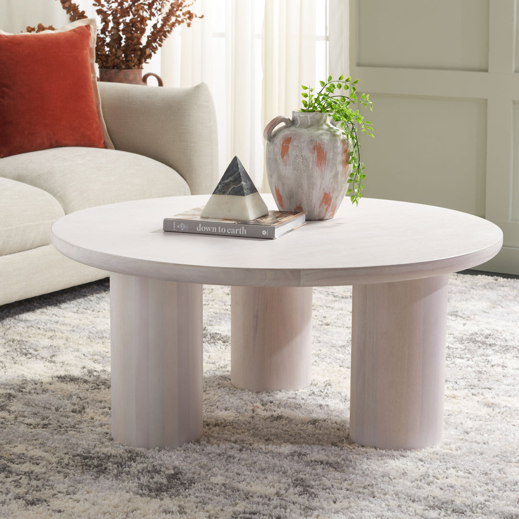 Meek 3 Leg Round Coffee Table | Safavieh -  COF6603 - White Washed