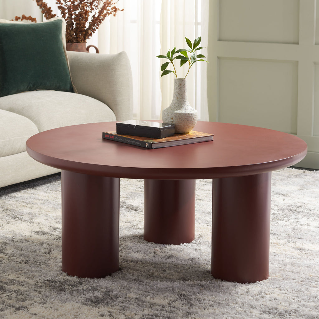 Meek 3 Leg Round Coffee Table | Safavieh -  COF6603 - Bordeaux