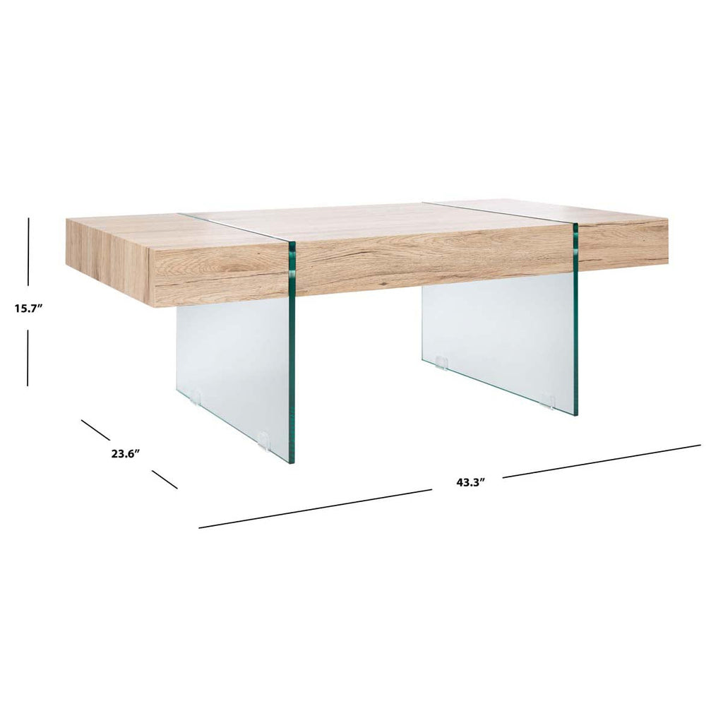 Jacob Rectangular Glass Leg Modern Coffee Table | Safavieh - COF7001 - Natural/Glass Legs