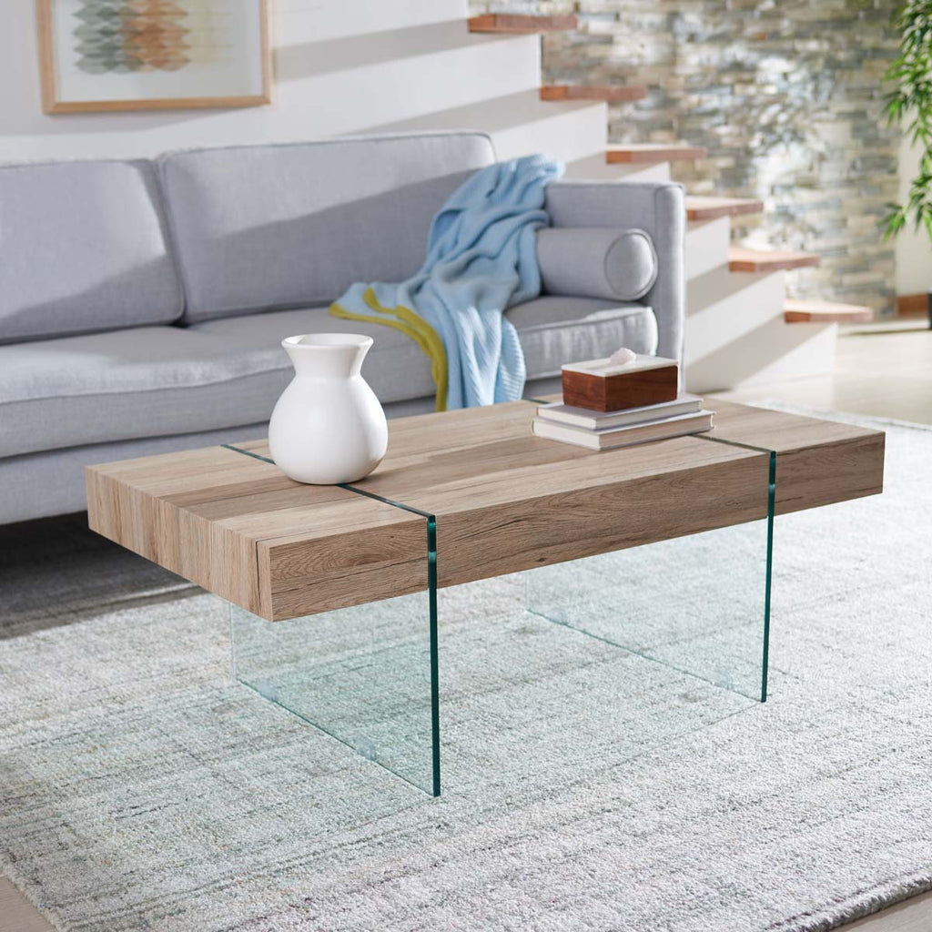 Jacob Rectangular Glass Leg Modern Coffee Table | Safavieh - COF7001 - Natural/Glass Legs