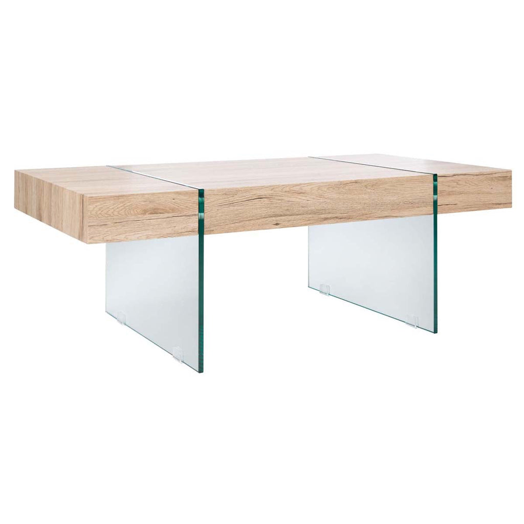 Jacob Rectangular Glass Leg Modern Coffee Table | Safavieh - COF7001 - Natural/Glass Legs