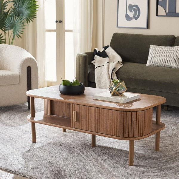 Tealla 2 Tambour Door Coffee Table | Safavieh - COF9606 - Oak / Gold - Oak / Gold