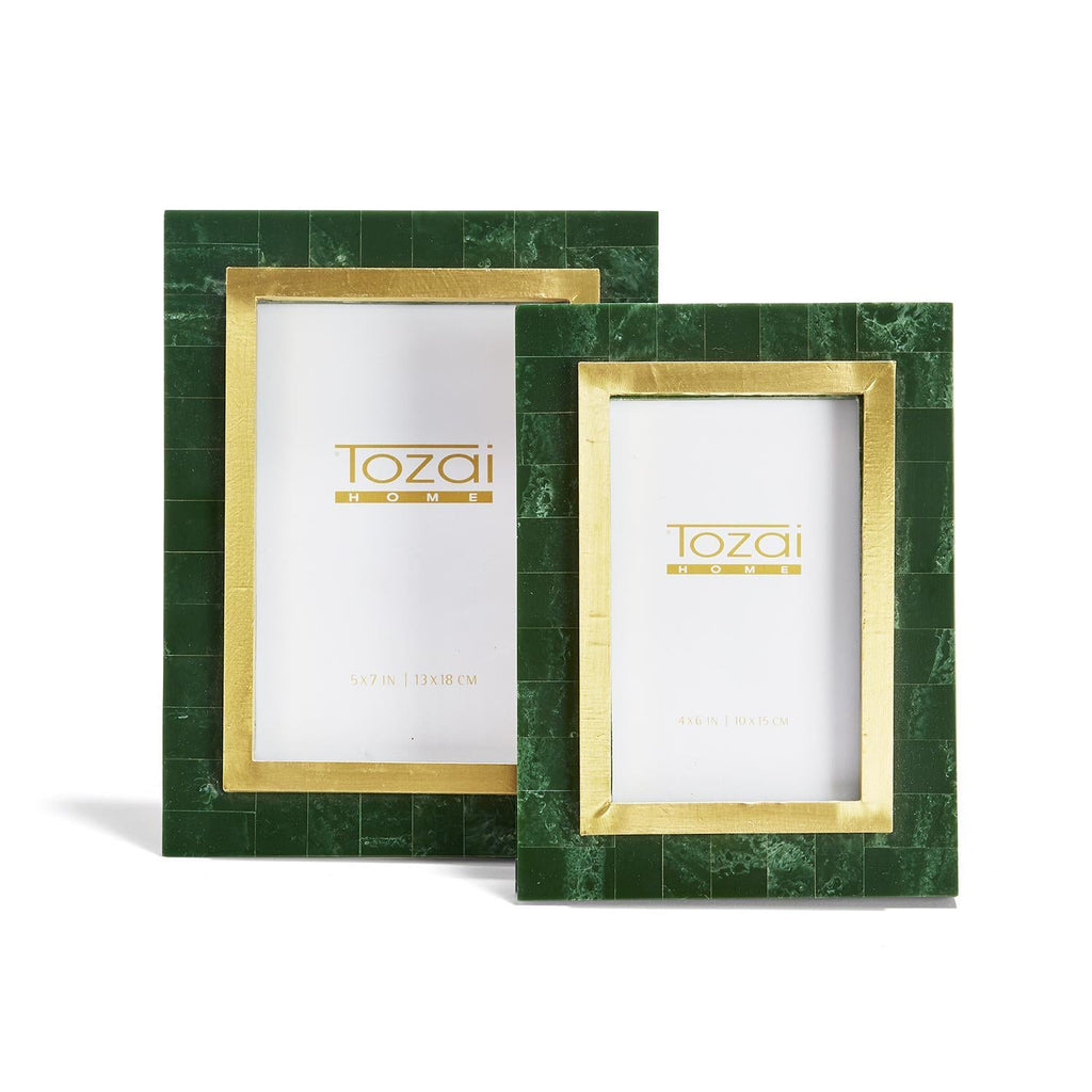 Two's Company S/2 Aventurine Green and Gold Photo Frames Incl 2 Sizes