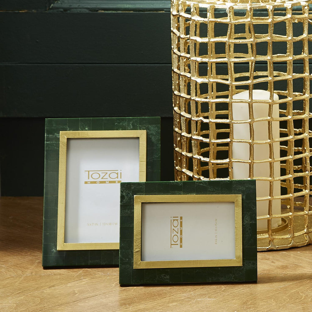 Two's Company S/2 Aventurine Green and Gold Photo Frames Incl 2 Sizes