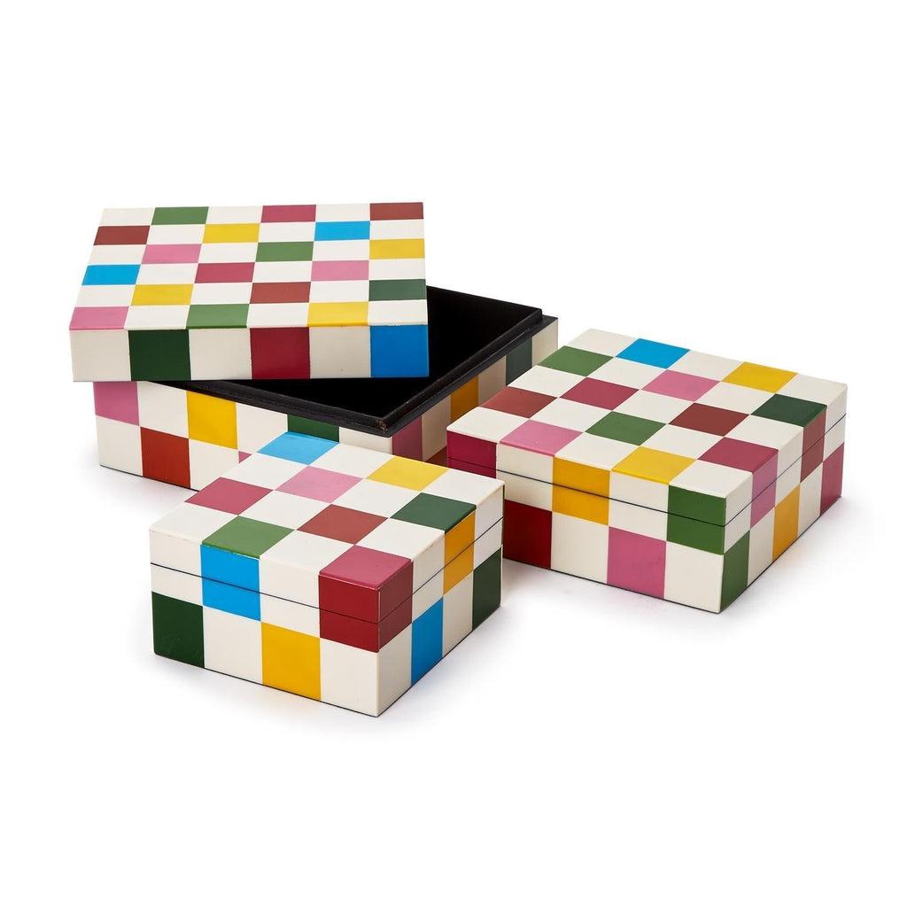 Colorblock Set of 3 Covered Box - MDF/Resin