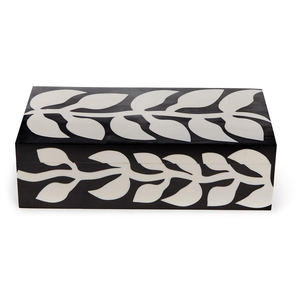 Leaf Cutout 6-1/2" x 12"  Black and White Covered Box - Resin/MDF