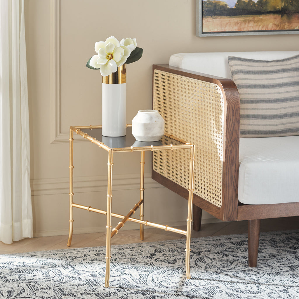 chandler-gold-cross-base-accent-table-safavieh-fox2513-Gold / Black Glass