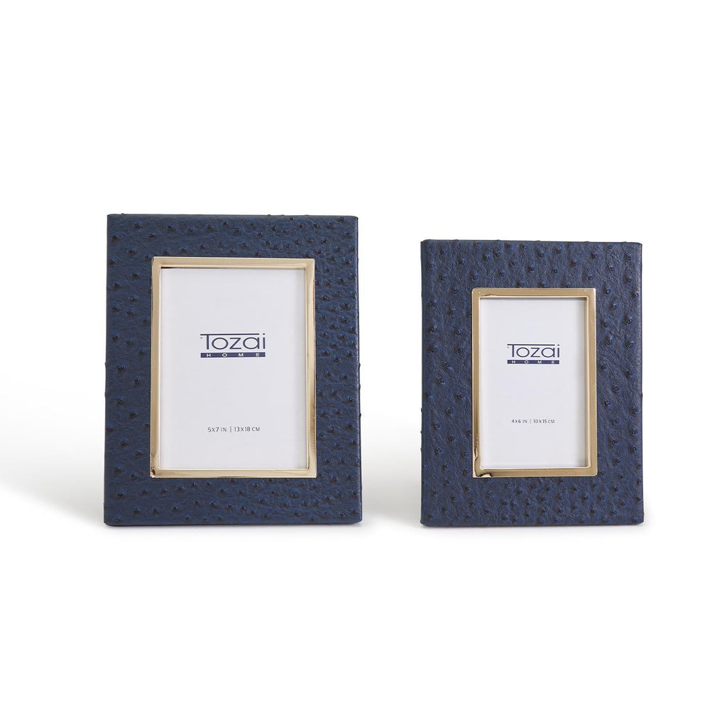 Two's Company S/2 Navy Ostrich Photo Frames Incl 2 Sizes