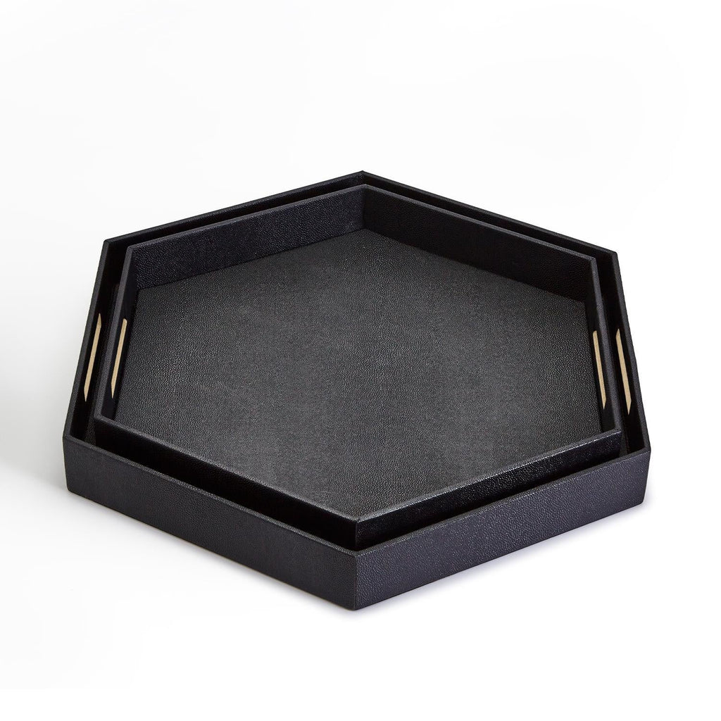 Two's Company S/2 Black Hexagon Stingray Trays