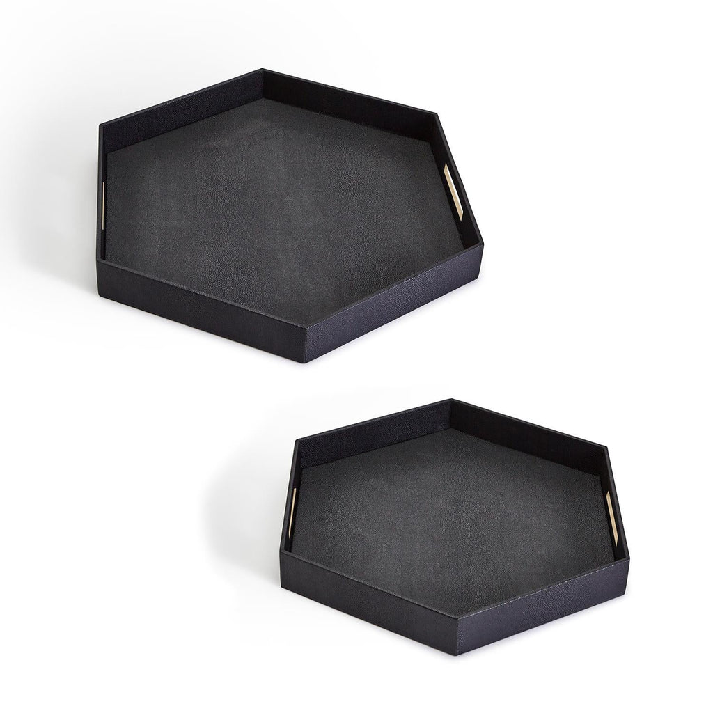 Two's Company S/2 Black Hexagon Stingray Trays