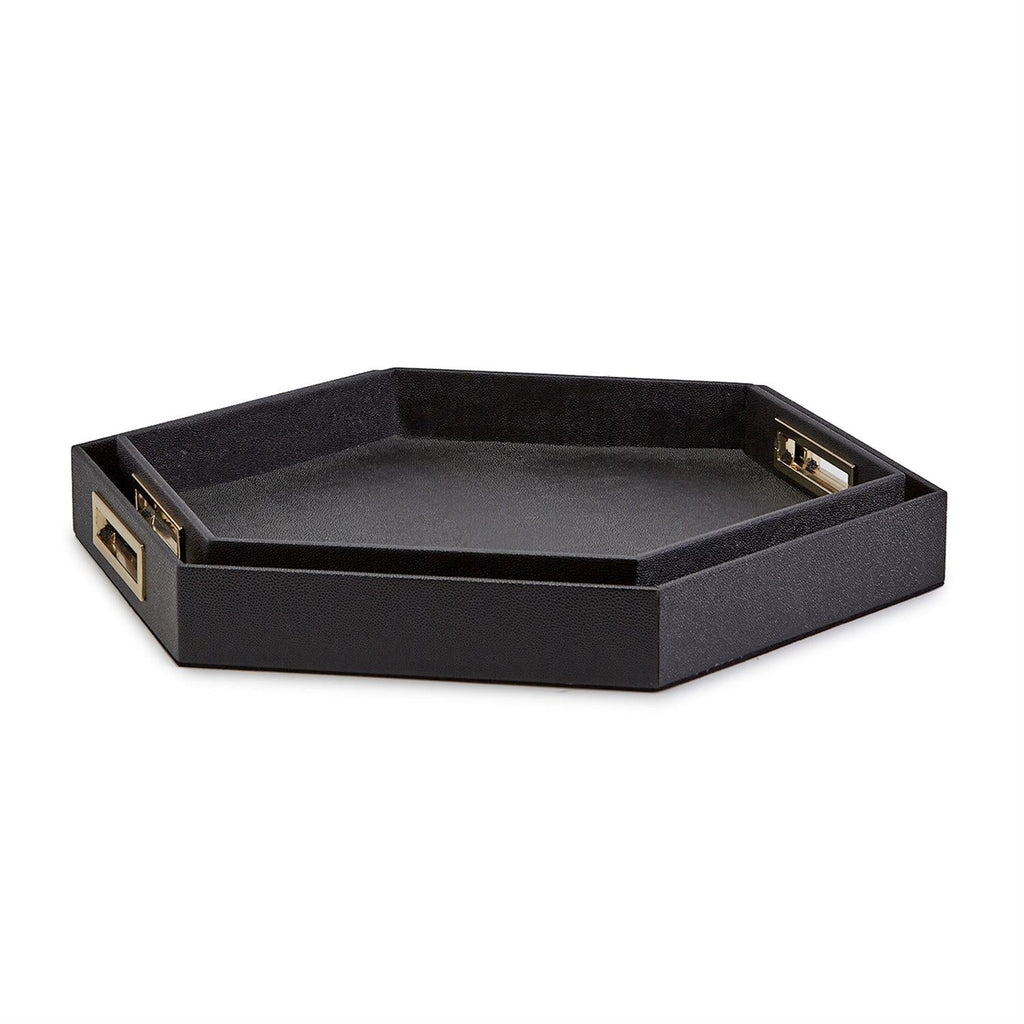 Two's Company S/2 Black Hexagon Stingray Trays