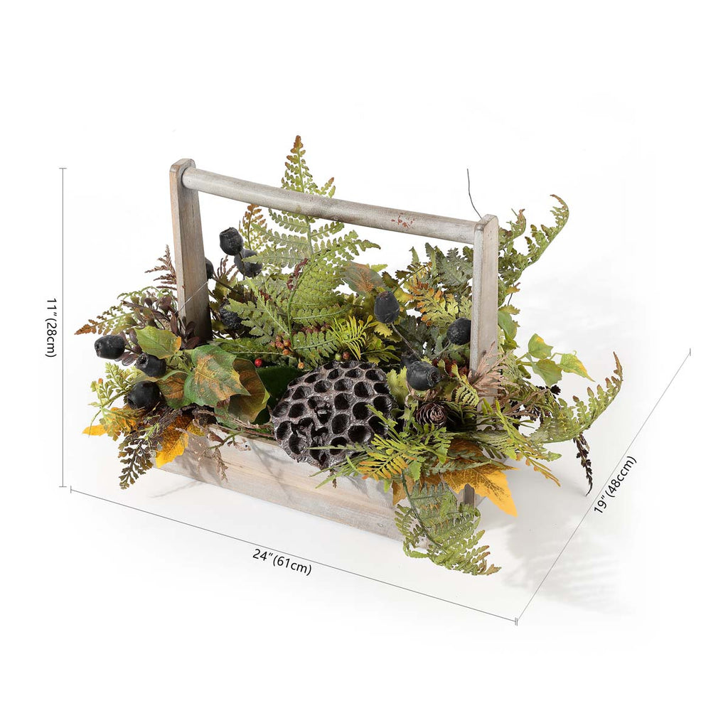 Safavieh Faux 25 Inch Lotus & Fern Wood Planter , FXP1065 - Multi