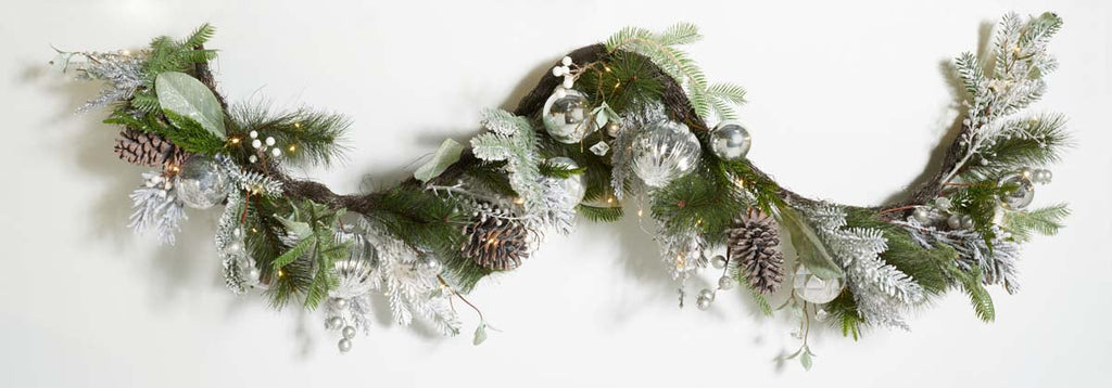 Safavieh Faux 28 Snowy Pine Garland , FXP1080 - Silver / Green