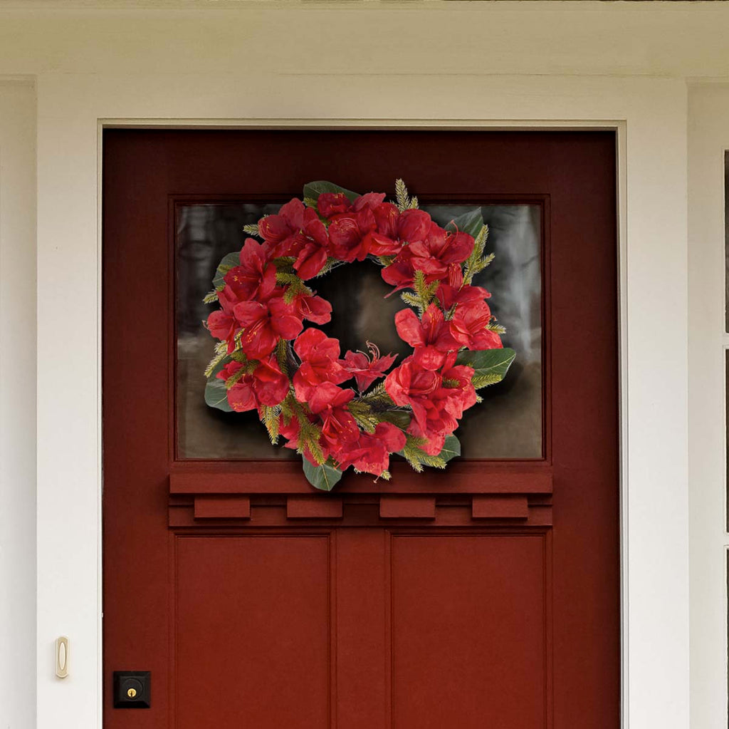 Safavieh Faux 24 Inch Amaryllis & Magnolia Leaf Wreath , FXP1091 - Red / Green